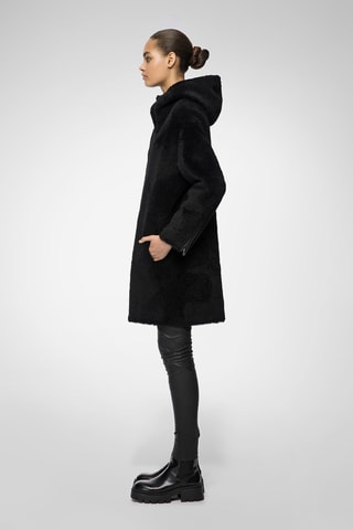 Shearling Jas regular Fit met Capuchon - Zwart