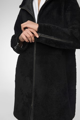 Shearling Jas regular Fit met Capuchon - Zwart