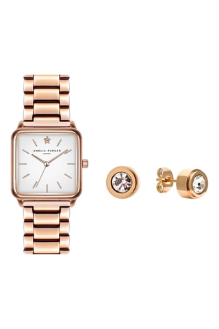 Set Stalen Quartz Horloge en Oorbellen Bay