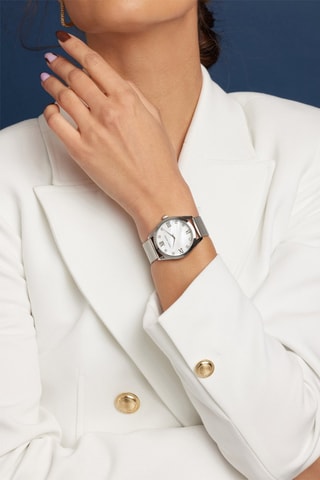 Stalen Quartz Horloge met Zirkonia’s Geneva - Zilverkleurig