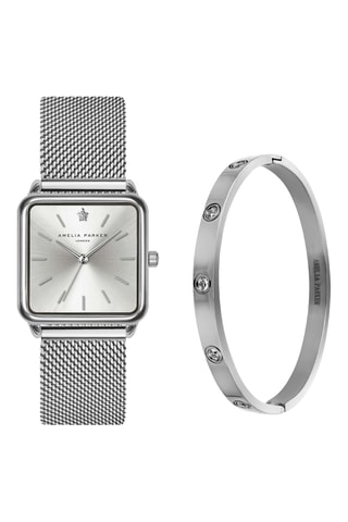 Set Stalen Quartz Horloge en Open Armband Plaza