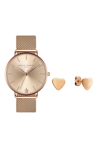 Set Stalen Quartz Horloge en Oorbellen Gold Sky