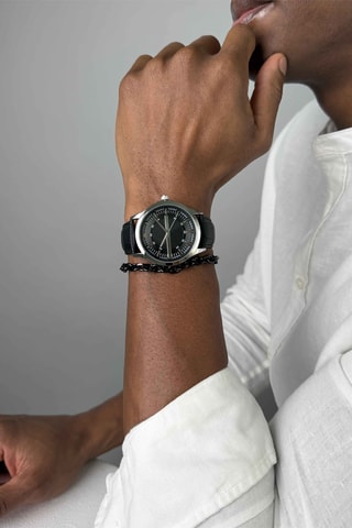 Leren Quartz Horloge - Zwart