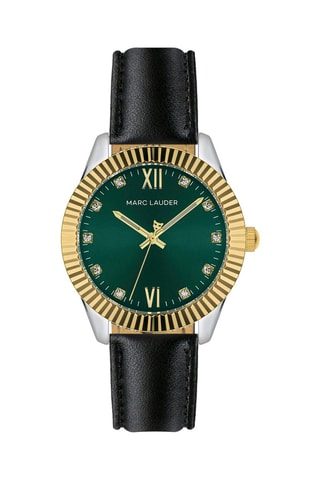 Leren en Stalen Quartz Horloge met Zirkonia’s Aires