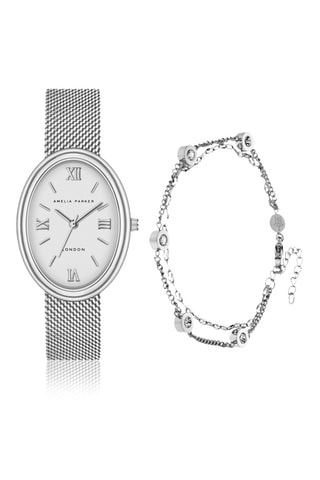 Coffret montre à quartz et bracelet en acier Soraya - Argenté