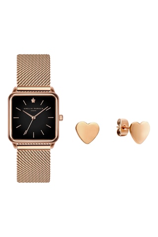 Set Stalen Quartz Horloge en Oorbellen Night Plaza