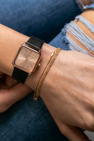 Set Leren Quartz Horloge en Armband Gold Plaza