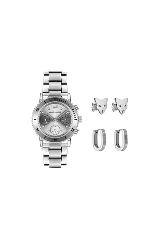 Set Stalen Horloge Quartz Horloge en 2 Paar Oorbellen - 