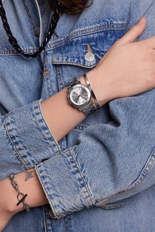 Set Stalen Horloge Quartz Horloge en 2 Paar Oorbellen - 