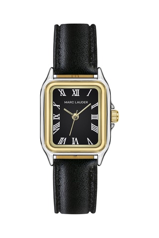 Leren Quartz Horloge Palermo - Zwart en Goudkleurig