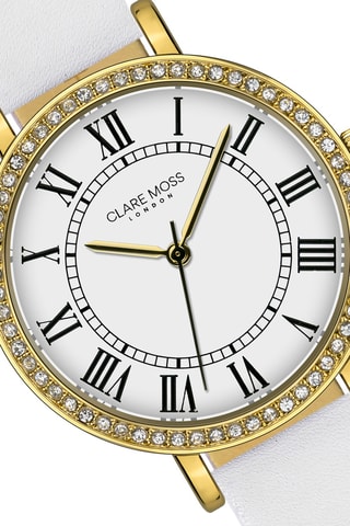 Leren Quartz Horloge Londen - Wit en Goudkleurig