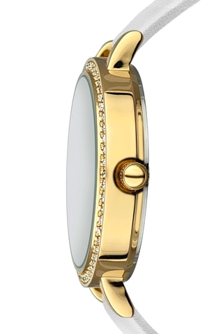 Leren Quartz Horloge Londen - Wit en Goudkleurig