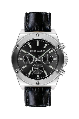 Leren Quartz Horloge Mykonos Zilverkleurig en Zwart