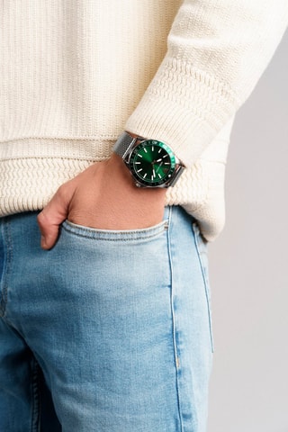 Stalen Quartz Horloge Vilnius Zilverkleurig en Groen
