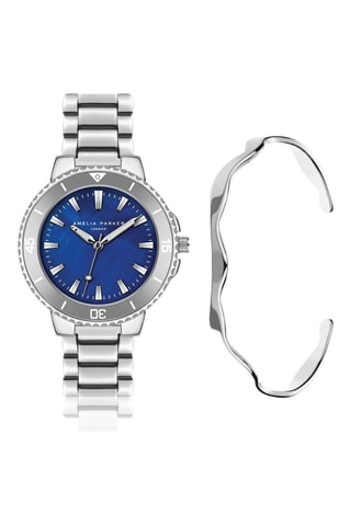 Coffret montre à quartz et jonc en acier Terrene - Nacre