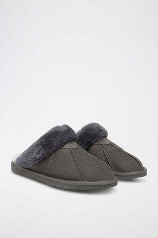 Gevoerde Schapennubuck Pantoffels Magpie  - Grijs