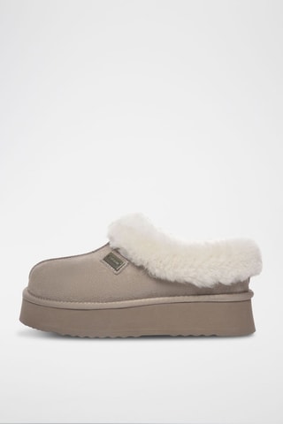 Gevoerde Platform Nubuck Pantoffels Topknot  - Beige