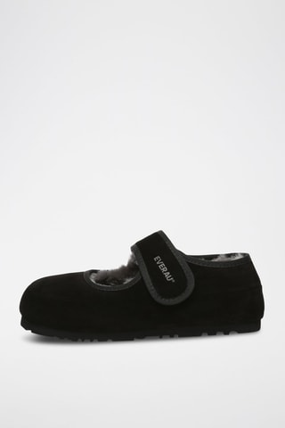 Babies fourrées en nubuck Teal - Noir