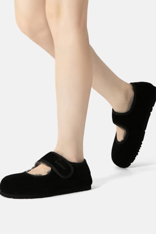 Babies fourrées en nubuck Teal - Noir