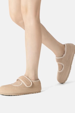 Gevoerde Nubuck Mary Janes Teal  - Beige