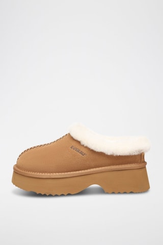 Gevoerde Schapenleren Platform Clogs Savanna  - Bruin