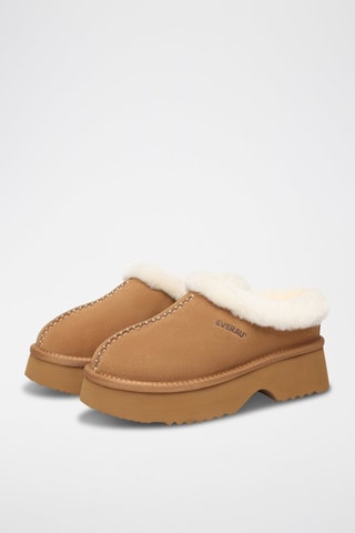 Gevoerde Schapenleren Platform Clogs Savanna  - Bruin