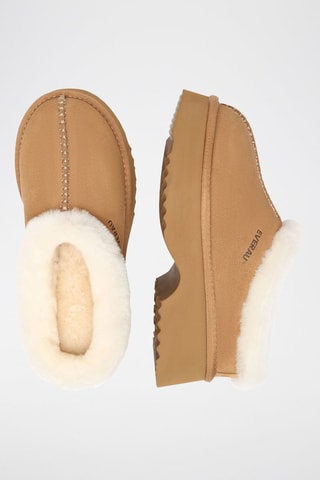 Gevoerde Schapenleren Platform Clogs Savanna  - Bruin