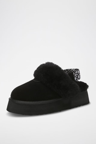 Gevoerde Nubuck Platform Pantoffels Wagtail - Zwart