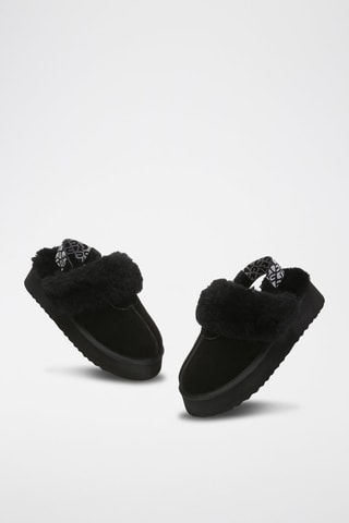 Gevoerde Nubuck Platform Pantoffels Wagtail - Zwart