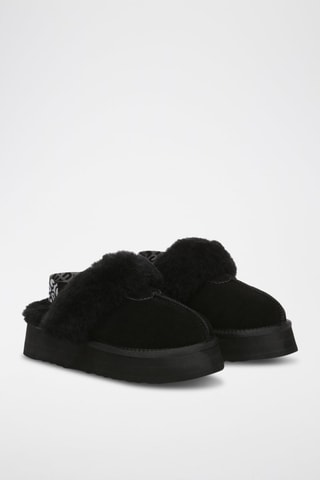 Gevoerde Nubuck Platform Pantoffels Wagtail - Zwart