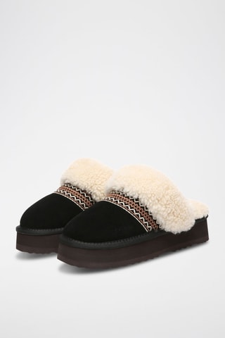 Gevoerde Nubuck Platform Clogs Crake  - Zwart