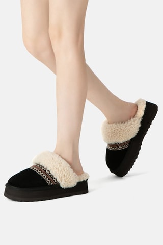 Gevoerde Nubuck Platform Clogs Crake  - Zwart