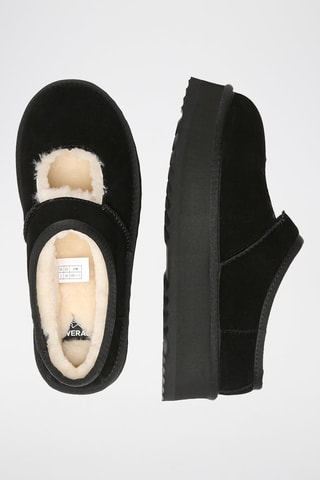 Gevoerde Nubuck Platform Clogs Plumed  - Zwart