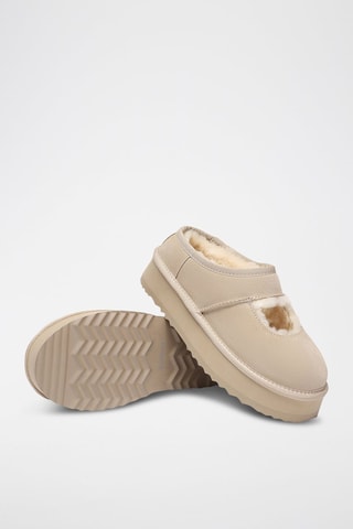 Gevoerde Nubuck Platform Clogs Plumed  - Beige