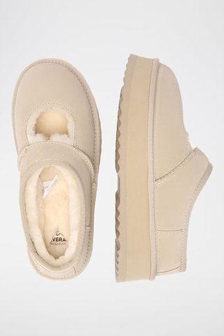 Gevoerde Nubuck Platform Clogs Plumed  - Beige
