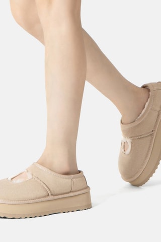 Gevoerde Nubuck Platform Clogs Plumed  - Beige