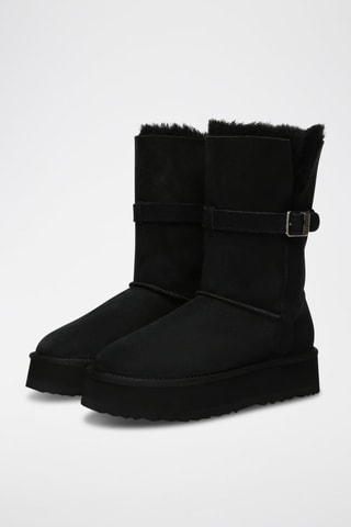 Gevoerde Nubuck Platform Enkellaarzen Brush  - Zwart