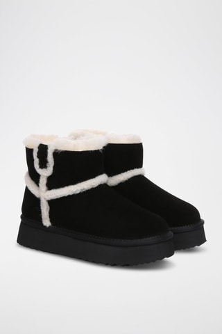 Gevoerde Nubuck Platform Enkellaarzen Barren - Zwart