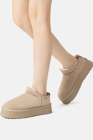 Gevoerde Nubuck Platform Enkellaarzen Classic  - Beige