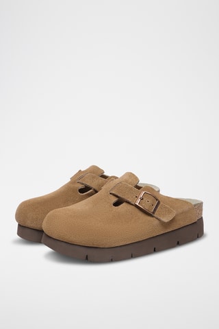 Suèdeleren Clogs met Sleehak Brooklynplatform - Bruin
