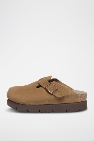 Suèdeleren Clogs met Sleehak Brooklynplatform - Bruin
