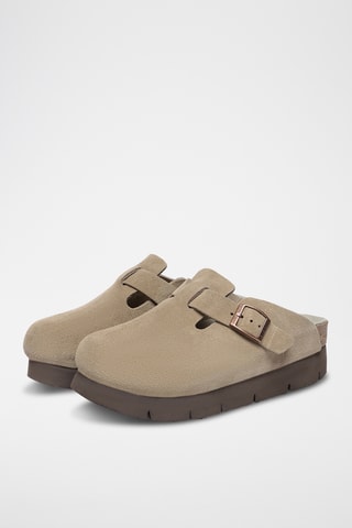 Suèdeleren Clogs met Sleehak Brooklynplatform - Bruin