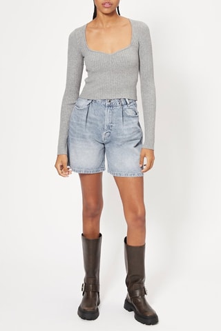 Pull court - Gris clair chiné