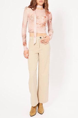 Pantalon wide legs taille haute - Beige