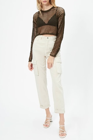 Pantalon cargo taille haute Ecru