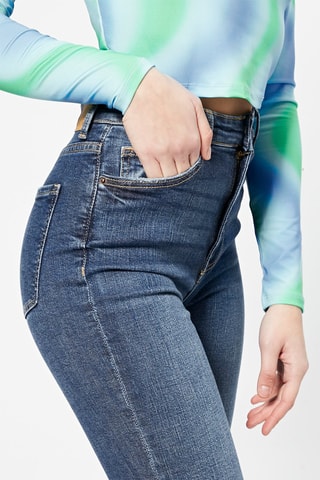Jean flare taille haute Bleu