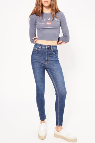 Jean skinny taille haute  - Bleu