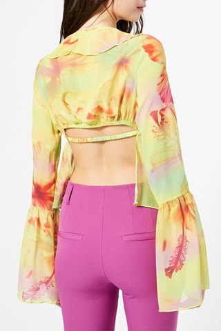 Blouse volantée - Vert citron et rouge