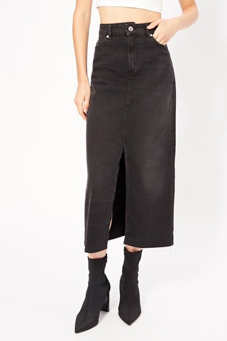 Jupe midi en jean taille haute - Noir