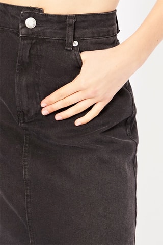 Jupe midi en jean taille haute - Noir